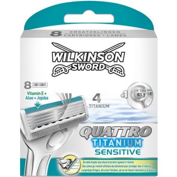 WILKINSON SWORD QUATTRO TITANIUM SENSITIVE (WILKINSON) QUATTRO TITANIUM SENSITIVE SCHEERMESJES PAK 8 STUKS