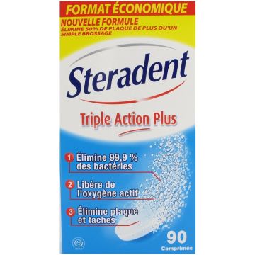 STERADENT TRIPLE ACTION PLUS BRUISTABLETTEN SET 3 X 30 STUKS