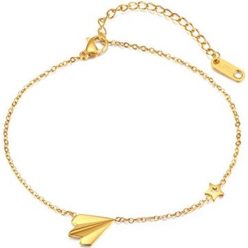TROLI GOLD-PLATED ENKELBANDJE MET PAPIEREN VLIEGTUIG EN STER 1 STUK