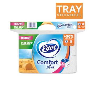 EDET COMFORT PLUS MET STRO 3-LAAGS TOILETPAPIER TRAY 4 X 6 ROLLEN