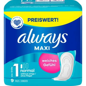ALWAYS MAXI (ALWAYS) MAXI NORMAL MAANDVERBAND PAK 9 STUKS