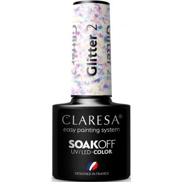 CLARESA COLOR SOAK OFF GLITTER 02 UV/LED GELLAK 5 GRAM
