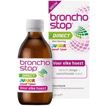 BRONCHOSTOP DIRECT MET HONING JUNIOR VANAF 1 JAAR HOESTDRANK FLES 120 ML
