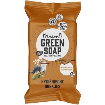 MARCEL'S GREEN SOAP SANDALWOOD & CARDAMOM HYGIENIC WIPES HYGIENISCHE REINIGINGSDOEKJES PAK 60 STUKS