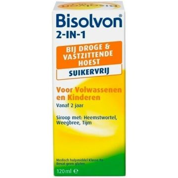 BISOLVON 2-IN-1 VOOR VOLWASSENEN EN KINDEREN SUIKERVRIJ HOESTDRANK FLES 120 ML