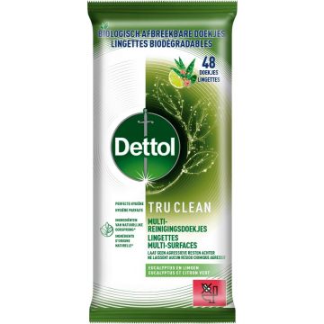 DETTOL TRU CLEAN (DETTOL) TRU CLEAN EUCALYPTUS EN LIMOEN MULTI-REINIGINGSDOEKJES PAK 48 STUKS