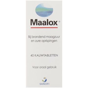 MAALOX BIJ BRANDEND MAAGZUUR EN ZURE OPRISPINGEN KAUWTABLETTEN DOOSJE 40 STUKS