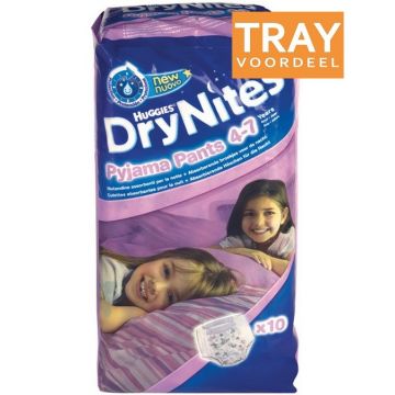 HUGGIES DRY NITES PYJAMA PANTS 4-7 JAAR (MEISJES) TRAY 3 X 10 STUKS