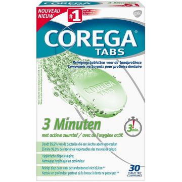 COREGA TABS 3 MINUTES (COREGA) 3 MINUTEN REINIGINGSTABLETTEN DOOSJE 30 STUKS