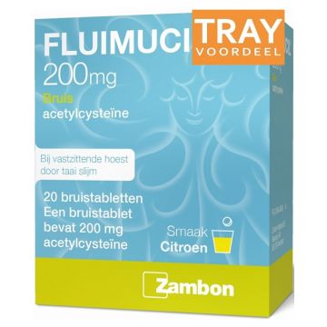 ZAMBON FLUIMUCIL 200 BRUIS BIJ VASTZITTENDE HOEST BRUISTABLETTEN TRAY 60 X 20 STUKS