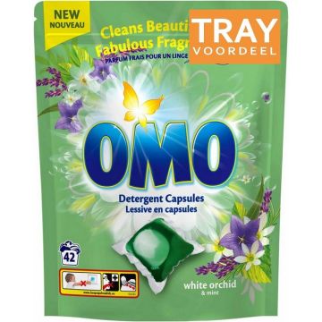 OMO WHITE ORCHID & MINT WASMIDDEL CAPSULES TRAY 4 X 42 STUKS