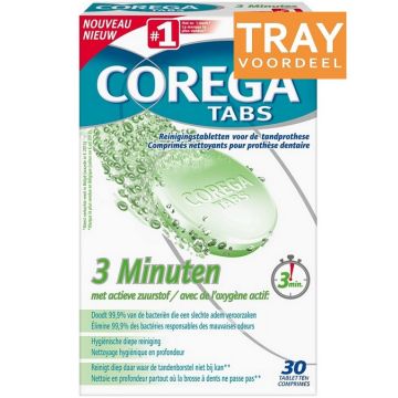 COREGA TABS 3 MINUTES (COREGA) 3 MINUTEN REINIGINGSTABLETTEN TRAY 72 X 30 STUKS