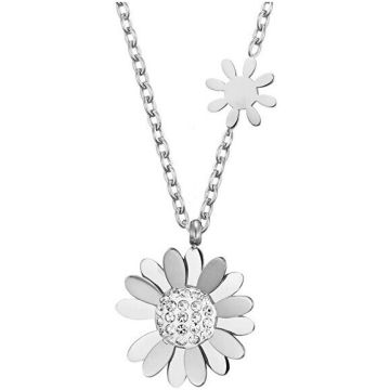 TROLI CHARMING STEEL NECKLACE WITH FLOWERS VSN004S-PET