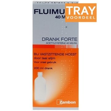 ZAMBON FLUIMUCIL 40 MG/ML DRANK FORTE BIJ VASTZITTENDE HOEST TRAY 30 X 200 ML