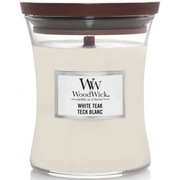 WOODWICK WHITE TEAK GEURKAARS POT 85 GRAM
