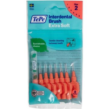 TEPE EXTRA SOFT SIZE 2 INTERDENTAL BRUSH 0.5 MM TANDENRAGERS 8 STUKS