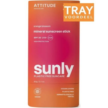 ATTITUDE SUNLY ORANGE BLOSSOM SPF 30 MINERAL SUNSCREEN STICK ZONNEBRAND STICK 6 X 60 GRAM