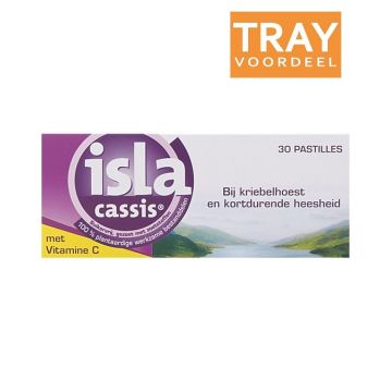 ISLA MOOS CASSIS SUIKERVRIJ BIJ KRIEBELHOEST EN KORTDURENDE HEESHEID PASTILLES TRAY 100 X 30 STUKS