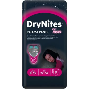 HUGGIES DRY NITES PYJAMA PANTS 8-15 JAAR (MEISJES) PAK 9 STUKS