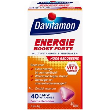 DAVITAMON ENERGIE BOOST FORTE BOSVRUCHTENSMAAK KAUWVITAMINES POT 40 STUKS