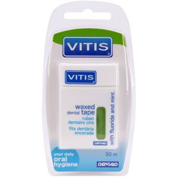 VITIS WAXED DENTAL TAPE WITH FLUOR & MINT GROEN 50 METER FLOSDRAAD PAK 1 STUK