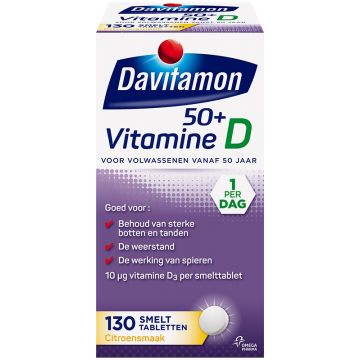 DAVITAMON VITAMINE D 50+ CITROENSMAAK SMELTTABLETTEN POT 130 STUKS