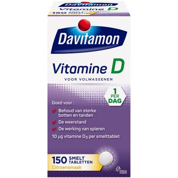 DAVITAMON VITAMINE D CITROENSMAAK SMELTTABLETTEN POT 150 STUKS