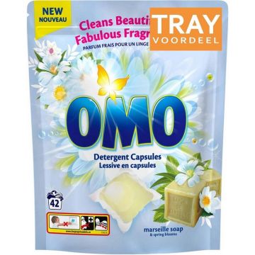 OMO MARSEILLE SOAP & SPRING BLOOMS WASMIDDEL CAPSULES TRAY 4 X 42 STUKS