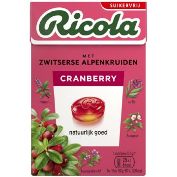 RICOLA CRANBERRY SUIKERVRIJ KRUIDENPASTILLES 50 GRAM