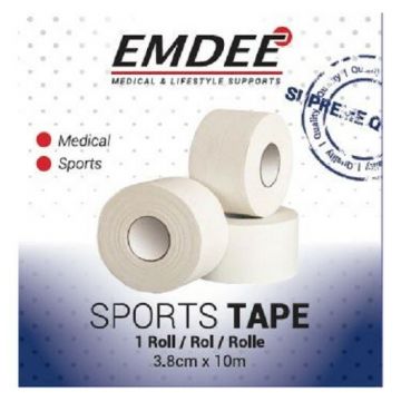 EMDEE SPORTTAPE 10 M X 3,8 CM SINGLE WIT DOOSJE 1 STUK