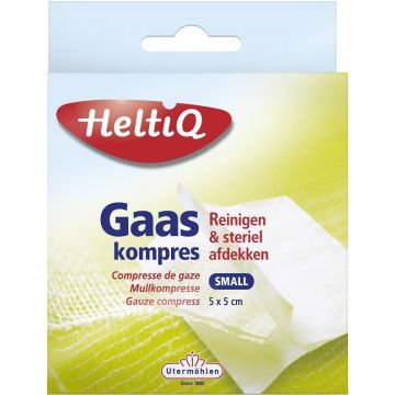 HELTIQ GAASKOMPRES REINIGEN & STERIEL AFDEKKEN 5 X 5 CM SMALL DOOSJE 16 STUKS