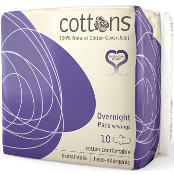 COTTONS HEAVY OVERNIGHT PADS WITH WINGS MAANDVERBAND PAK 10 STUKS
