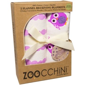 ZOOCCHINI OLIVE THE OWL FLANNEL RECEIVING BLANKETS DEKENS 2 STUKS