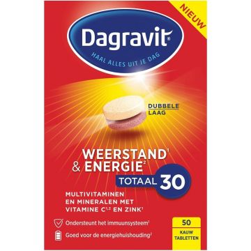 DAGRAVIT TOTAAL 30 WEERSTAND &amp; ENERGIE KAUWTABLETTEN DOOSJE 50 STUKS