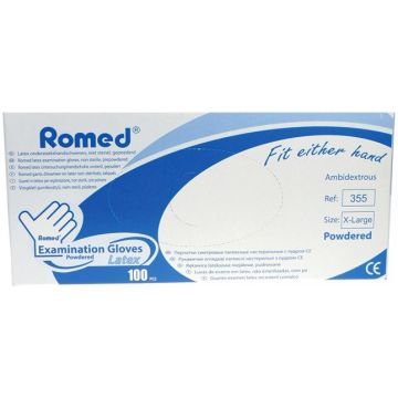 ROMED LATEX ONDERZOEKHANDSCHOENEN NIET STERIEL GEPOEDERD XL DOOSJE 100 STUKS