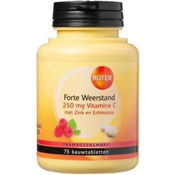 ROTER FORTE WEERSTAND 250 MG VITAMINE C FRAMBOZENSMAAK KAUWTABLETTEN POT 75 STUKS