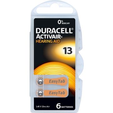 DURACELL EASYTAB ACTIVAIR (DURACELL) EASYTAB ACTIVAIR HEARING AID 13 GEHOORBATTERIJ PAK 6 STUKS