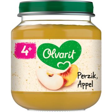 OLVARIT 4+ MAANDEN PERZIK, APPEL FRUITHAPJE POT 125 GRAM
