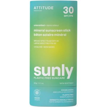 ATTITUDE SUNLY UNSCENTED SPF 30 MINERAL SUNSCREEN STICK ZONNEBRAND STICK 60 GRAM
