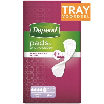 DEPEND PADS SUPER INLEGKRUISJES TRAY 6 X 8 STUKS