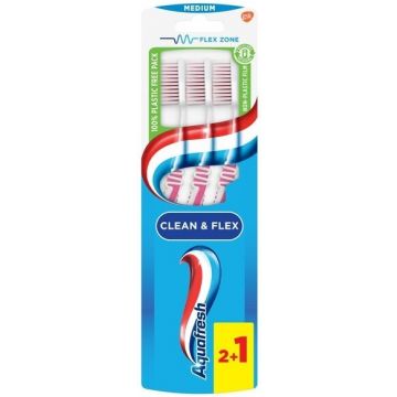 AQUAFRESH CLEAN & FLEX MEDIUM TANDENBORSTELS PAK 3 STUKS
