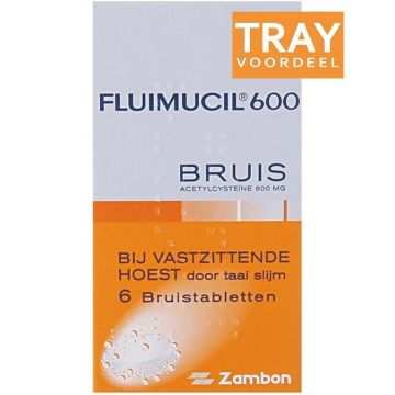 ZAMBON FLUIMUCIL 600 BRUIS BIJ VASTZITTENDE HOEST BRUISTABLETTEN TRAY 160 X 6 STUKS