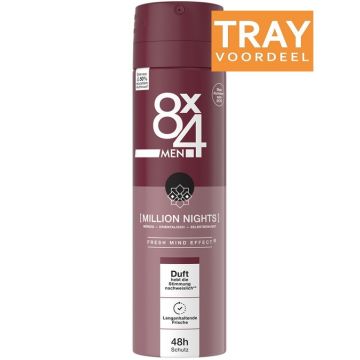 8X4 MEN MILLION NIGHTS DEODORANT SPRAY TRAY 6 X 150 ML
