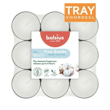 BOLSIUS TRUE SCENTS FRESH COTTON THEELICHTEN 8 X 18 STUKS
