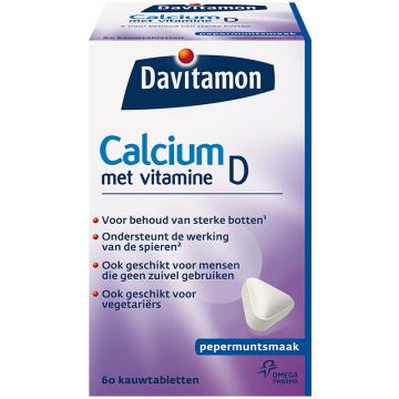DAVITAMON CALCIUM MET VITAMINE D PEPERMUNTSMAAK KAUWTABLETTEN POT 60 STUKS