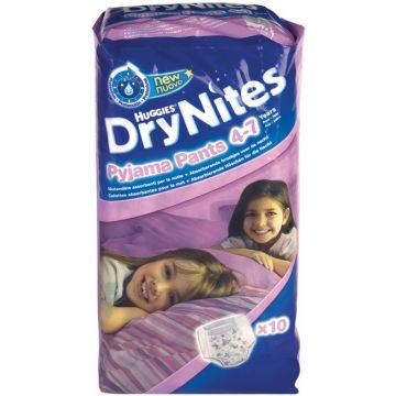 HUGGIES DRY NITES PYJAMA PANTS 4-7 JAAR (MEISJES) PAK 10 STUKS