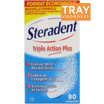 STERADENT TRIPLE ACTION PLUS BRUISTABLETTEN SET TRAY 12 X 3 X 30 STUKS