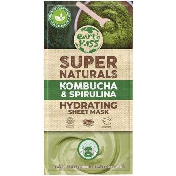 EARTH KISS SUPER NATURALS (EARTH KISS) SUPER NATURALS KOMBUCHA & SPIRULINA HYDRATING SHEET MASK GEZICHTSMASKER ZAKJE 1 STUK