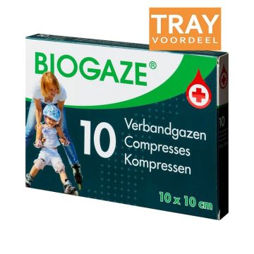 BIOGAZE VERBANDGAZEN 10 X 10 CM TRAY 36 X 10 STUKS