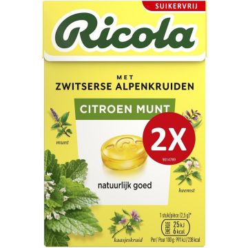 RICOLA CITROEN MUNT SUIKERVRIJ KRUIDENPASTILLES 100 GRAM